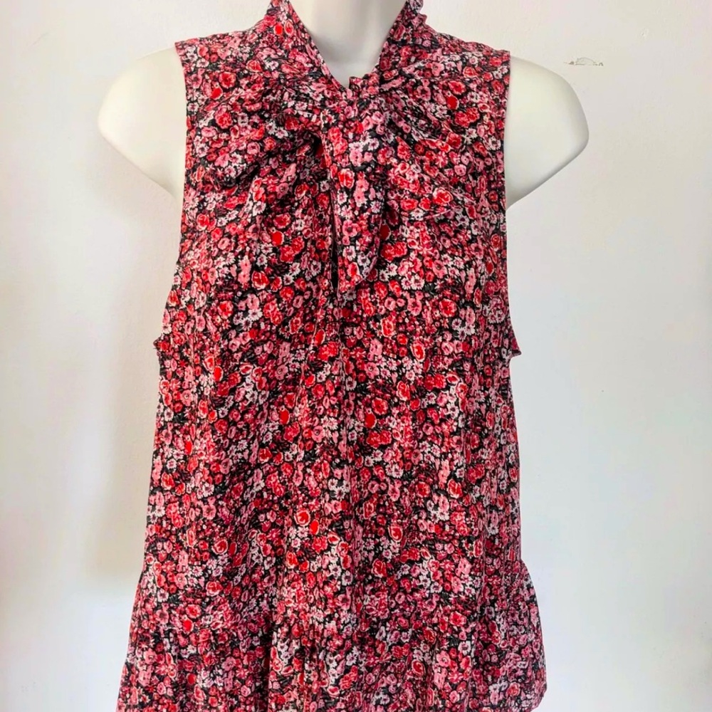 Joie Estero Floral Print Tie Neck Sleeveless Blouse